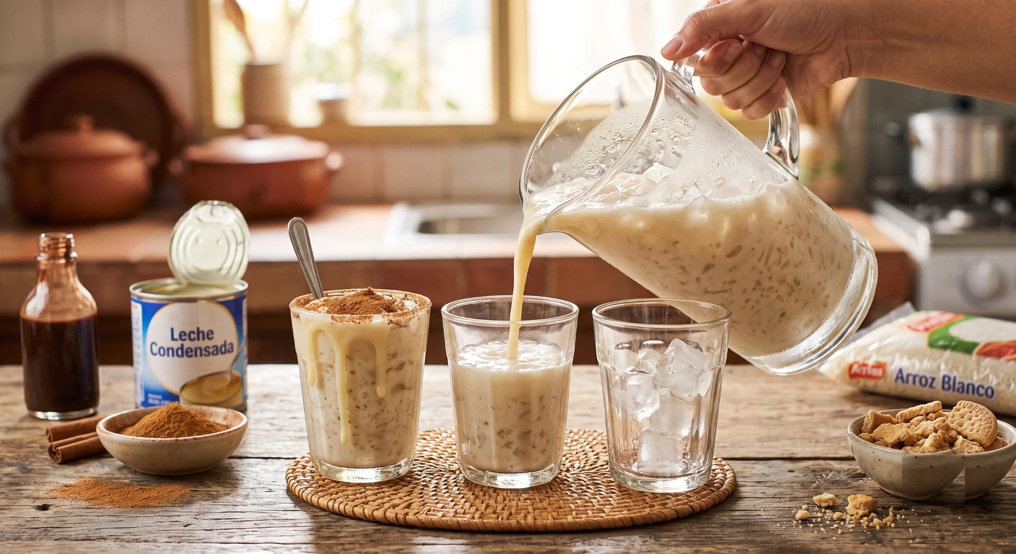 Vasos de chicha de arroz con hielo y canela