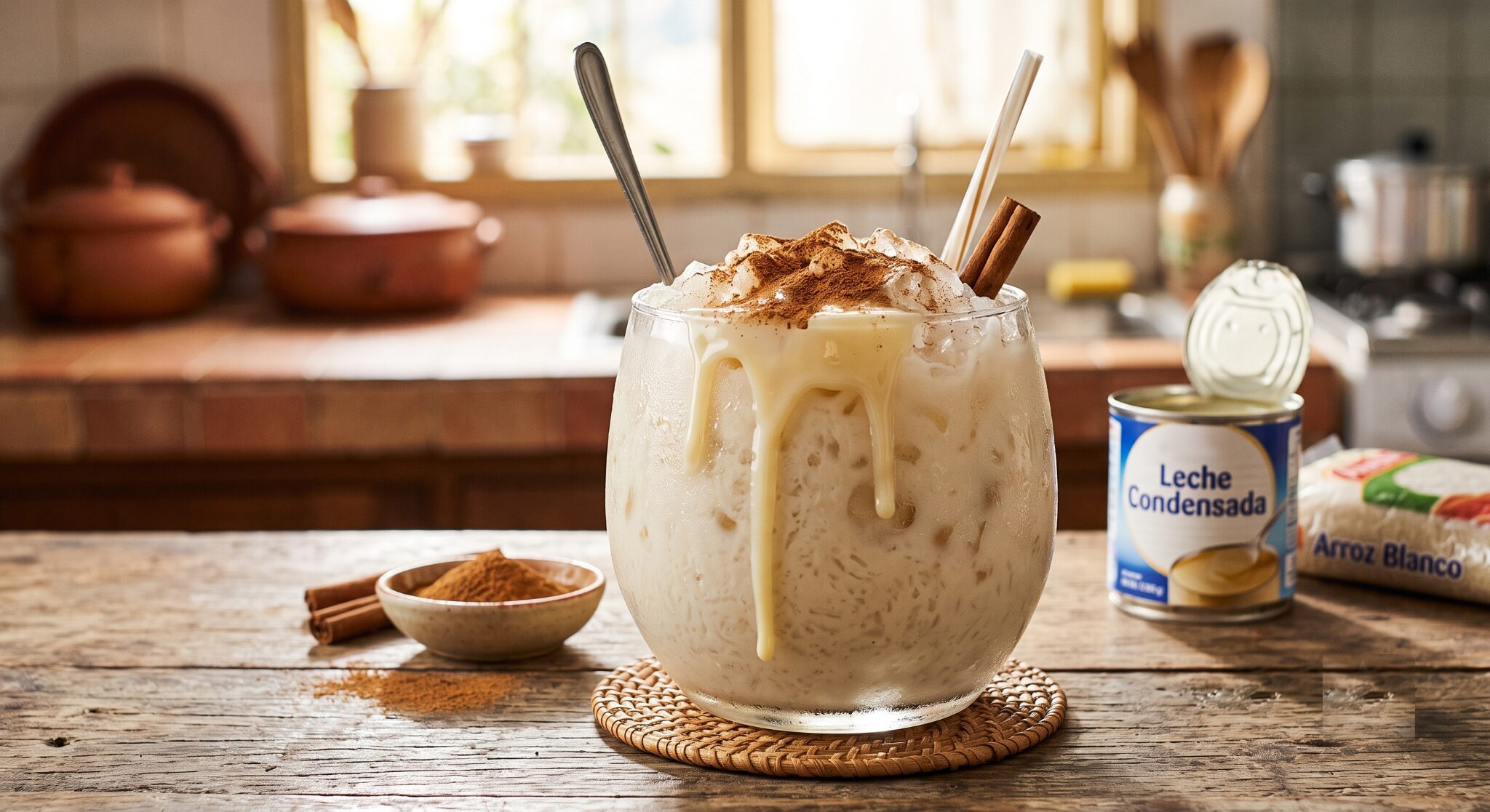 Vaso de Chicha de Arroz Venezolana con Canela y Leche Condensada